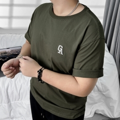 Áo thun Bigsize Thêu logo GA Xẻ tà Màu Xanh rêu