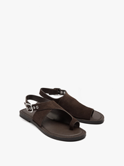 Sandals nữ đế bệt PARFOIS Leather flat sandals with crossed strap color brown - Giày da xuất dư sang Mỹ, Âu