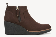 Boot nữ da thật Dr. Scholl's Women's Women's Bianca Wedge Bootie Color Dark Umber Brown Microsuede - Giày nữ xuất khẩu Âu, Mỹ