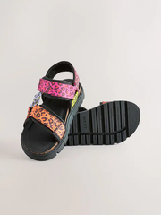 Sandal nữ Next Fluro Leopard Print Chunky Trekker Sandals - Giày da xuất dư sang Mỹ, Âu