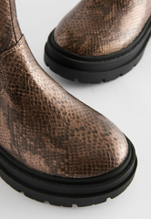 Boot nữ da thật Next REGULAR FIT - CHUNKY CHELSEA  - bronze snake print - Giày da xuất dư sang Mỹ