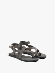 Sandals nữ đế bệt PARFOIS Leather crossed sandals with metallic detail Grey - Giày da xuất dư sang Mỹ, Âu