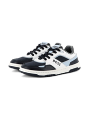🧒 Giày Trẻ Em BOSS Boys Blue &amp; White Leather &amp; Canvas Trainers – Hàng Hiệu, Giá Cực Sốc Chỉ 360K!