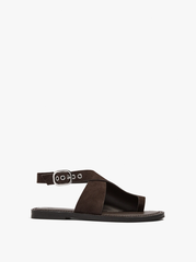 Sandals nữ đế bệt PARFOIS Leather flat sandals with crossed strap color brown - Giày da xuất dư sang Mỹ, Âu