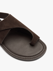 Sandals nữ đế bệt PARFOIS Leather flat sandals with crossed strap color brown - Giày da xuất dư sang Mỹ, Âu