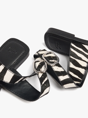 Sandals nữ đế bệt PARFOIS Flat sandals with printed animal leather - Giày da xuất dư sang Mỹ, Âu