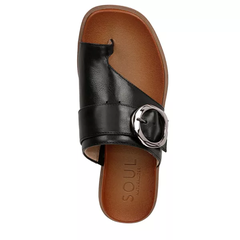 Dép Sandal nữ SOUL Naturalizer Womens Joanie Flat Sandal Black Leather - Giày nữ xuất khẩu Mỹ, Âu