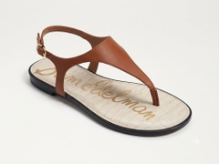 Sandal nữ Sam Edelman Women's Greta Flat Sandal Color Brown - White Leather  - Giày xuất Mỹ