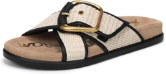 Sandal nữ SAM EDELMAN Womens Darla Multi Buckle Slide Sandal Color Linen/Black Faux Raffia - Giày nữ xuất dư Âu, Mỹ