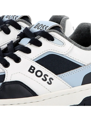 🧒 Giày Trẻ Em BOSS Boys Blue &amp; White Leather &amp; Canvas Trainers – Hàng Hiệu, Giá Cực Sốc Chỉ 360K!