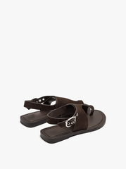 Sandals nữ đế bệt PARFOIS Leather flat sandals with crossed strap color brown - Giày da xuất dư sang Mỹ, Âu