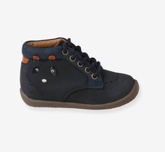 Giày Trẻ Em Xuất Dư Âu Mỹ Vertbaudet – Pram Shoes in Soft Leather with Laces for Babies Designed for Crawling Navy Blue