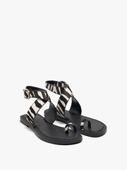 Sandals nữ đế bệt PARFOIS Flat sandals with printed animal leather - Giày da xuất dư sang Mỹ, Âu