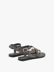 Sandals nữ đế bệt PARFOIS Leather crossed sandals with metallic detail Grey - Giày da xuất dư sang Mỹ, Âu