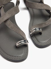 Sandals nữ đế bệt PARFOIS Leather crossed sandals with metallic detail Grey - Giày da xuất dư sang Mỹ, Âu