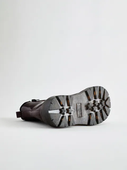 Boot nữ cổ ngắn da thật Next Burgundy Red Lace Up Chunky Ankle Boots - Giày da xuất dư sang Mỹ