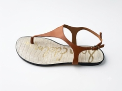 Sandal nữ Sam Edelman Women's Greta Flat Sandal Color Brown - White Leather  - Giày xuất Mỹ