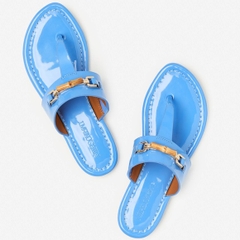Sandal nữ VNXK  J.McLaughlin Marina Blue Solid Nora Patent Leather Sandals - Giày xuất dư Mỹ