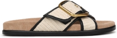 Sandal nữ SAM EDELMAN Womens Darla Multi Buckle Slide Sandal Color Linen/Black Faux Raffia - Giày nữ xuất dư Âu, Mỹ
