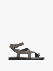 Sandals nữ đế bệt PARFOIS Leather crossed sandals with metallic detail Grey - Giày da xuất dư sang Mỹ, Âu