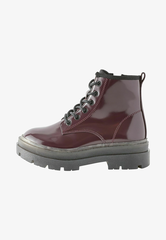 Boot nữ cổ ngắn da thật Next Burgundy Red Lace Up Chunky Ankle Boots - Giày da xuất dư sang Mỹ