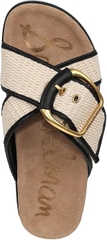 Sandal nữ SAM EDELMAN Womens Darla Multi Buckle Slide Sandal Color Linen/Black Faux Raffia - Giày nữ xuất dư Âu, Mỹ