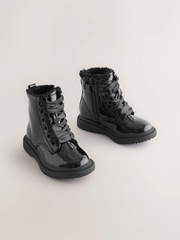 Giày Trẻ Em Xuất Dư Black Patent Sparkle Wide Fit (G) Lace-Up Ankle Boots – Chính Hãng Next
