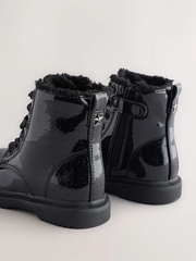 Giày Trẻ Em Xuất Dư Black Patent Sparkle Wide Fit (G) Lace-Up Ankle Boots – Chính Hãng Next