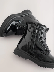 Giày Trẻ Em Xuất Dư Black Patent Sparkle Wide Fit (G) Lace-Up Ankle Boots – Chính Hãng Next