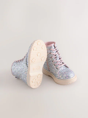 GIÀY BÉ GÁI LẤP LÁNH BUY SILVER GLITTER STANDARD FIT (F) LACE-UP ANKLE BOOTS – CHÍNH HÃNG NEXT