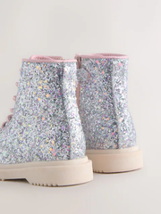 GIÀY BÉ GÁI LẤP LÁNH BUY SILVER GLITTER STANDARD FIT (F) LACE-UP ANKLE BOOTS – CHÍNH HÃNG NEXT