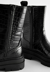 Boot nữ da thật Next Black Snake Print Chunky Tall Chelsea Boots màu đen - Giày da xuất dư sang Mỹ