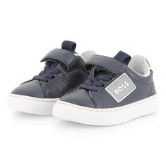 Giày Trẻ Em BOSS Cowhide Leather Sneakers – Màu NAVY, Size 24 | Hàng Xuất Dư Chính Hãng