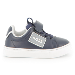 Giày Trẻ Em BOSS Cowhide Leather Sneakers – Màu NAVY, Size 24 | Hàng Xuất Dư Chính Hãng