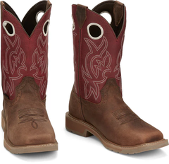 Giày bảo hộ nam, giày đi xe PKL, giày đi phượt da bò thật, chống nước, mũi bọc thép, đế cách điện và chống đinh chính hãng Justin Men's All Around 11" Walnut Brown Buffalo Steel Toe Work Boot - Giày xuất dư Mỹ