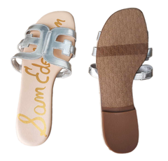 Dép sandal nữ Sam Edelman womens Bay Flat Sandals màu trắng bạc - Giầy xuất khẩu Âu, Mỹ