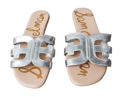Dép sandal nữ Sam Edelman womens Bay Flat Sandals màu trắng bạc - Giầy xuất khẩu Âu, Mỹ