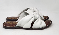 Dép Sandal nữ da thật Sam Edelman Women's Garson Flat Sandal Bright White - Giày xuất khẩu Âu, Mỹ