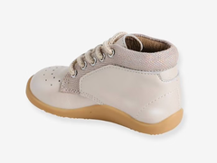 Giày Trẻ Em Xuất Dư Âu, Mỹ Vertbaudet – Lace-Up Soft Leather Boots for Babies – Màu Iridescent Beige