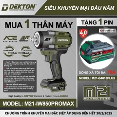 [Tặng 1 Pin 4Ah] Máy siết bulong sử dụng pin DEKTON M21-IW850PROMAX (chưa pin sạc)
