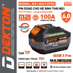 Pin 21V Lithium-ion dung lượng 6.0Ah DEKTON M21-B6015PRO