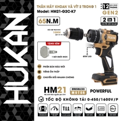Máy khoan 2 in 1 (khoan và vít) dùng pin HUKAN HM21-G2C-K7 (chưa có pin sạc)