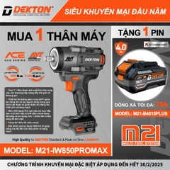[Tặng 1 Pin 4Ah] Máy siết bulong sử dụng pin DEKTON M21-IW850PROMAX (chưa pin sạc)