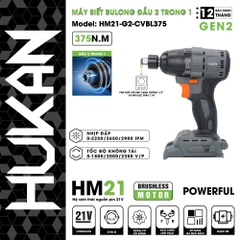 Máy siết bulong pin (đầu 2 trong 1) HUKAN HM21-G2-CVBL375 (chưa có pin sạc)