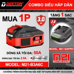 Pin 21V Lithium-ion dung lượng 3.0Ah DEKTON M21-B3A6C
