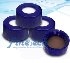 9mm Nature PTFE/whiteSilicone septa blue screw polypropylene cap, 6mm centre hole