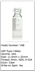 2mL, wide opening short screw-thread vial, with write-on spot,clear, 100pcs/pk; code V9B