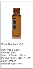 2mL, wide opening short screw-thread vial, with write-on spot,amber, 100pcs/pk; code V9D