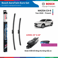 Bộ gạt mưa BOSCH AeroTwin Euro Set A398S 24" & 18", MAZDA CX-8 CX8 đời xe 2019 đến nay, gạt nước CX8
