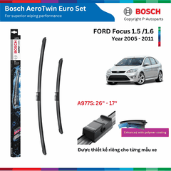 Bộ gạt mưa BOSCH AeroTwin Euro Set A977S 26" & 17", FORD Focus đời xe 2005 đến 2011